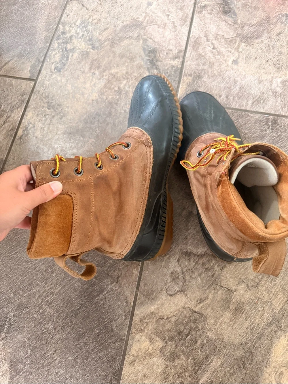 Sorel Men's Brown Leather Lace Up Duck Boots size 12 (Waterproof)